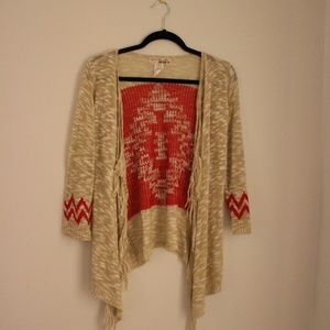 Western Style Sweater With Red & Fringe Detailing